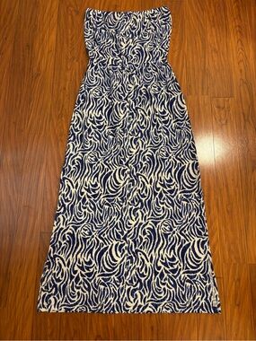 Vineyard Vines Strapless Navy White Graphic Patterned Maxi Dress Womens Small